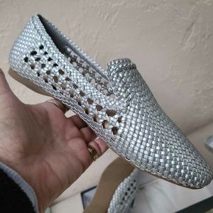 Birdies The Starling Silver Woven Womens Vegan Leather Slip On Flats